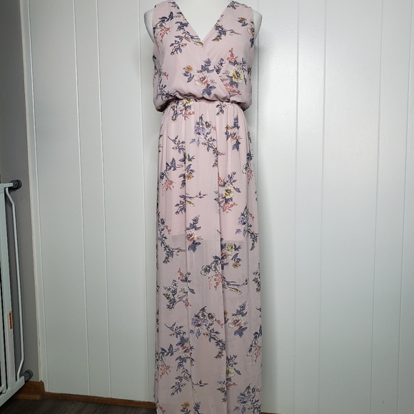 Lily Rose Lavender Floral Chiffon Maxi Dress Wrap Neckline Boho Peasant Girly MD - Picture 2 of 13